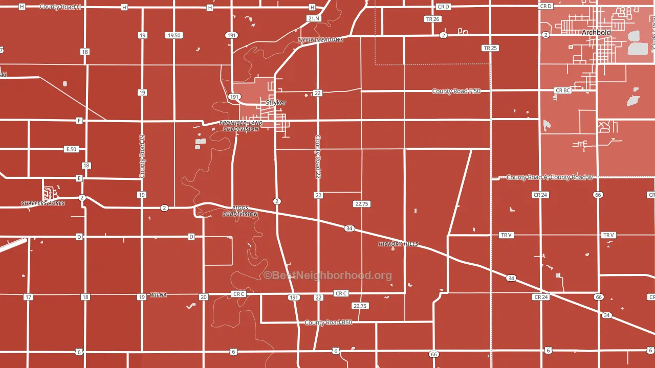 43557, OH block-group political-lean map