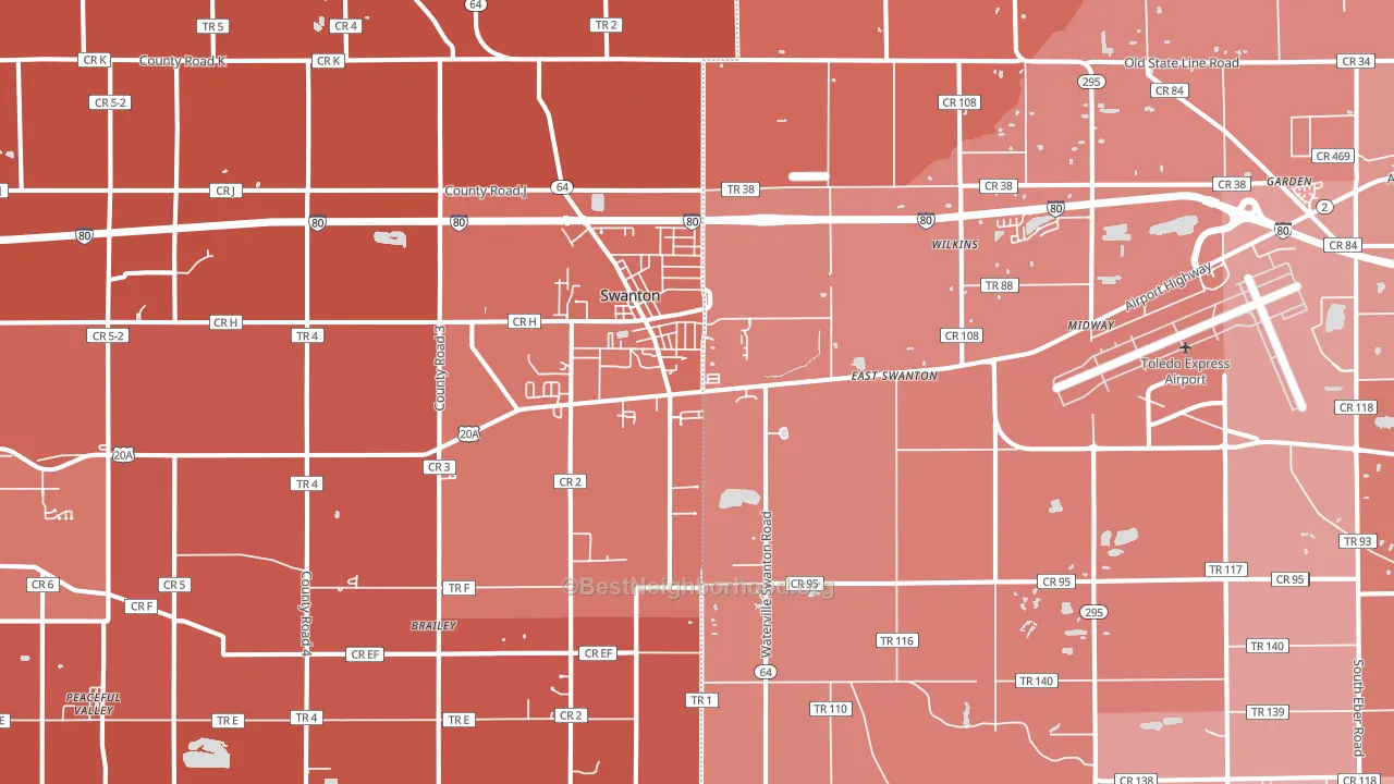 43558, OH block-group political-lean map