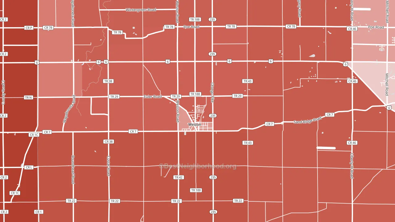 43569, OH block-group political-lean map