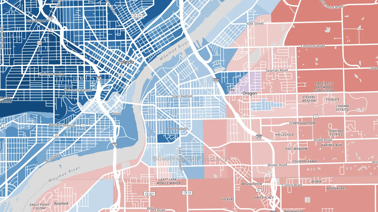 43605, OH block-group political-lean map