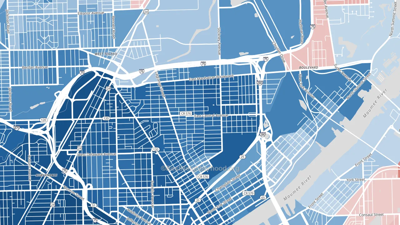 43608, OH block-group political-lean map