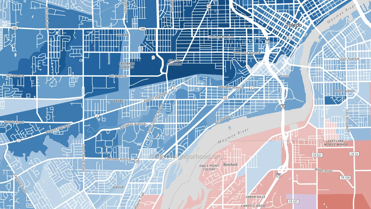 43609, OH block-group political-lean map