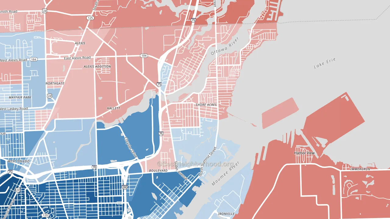 43611, OH block-group political-lean map