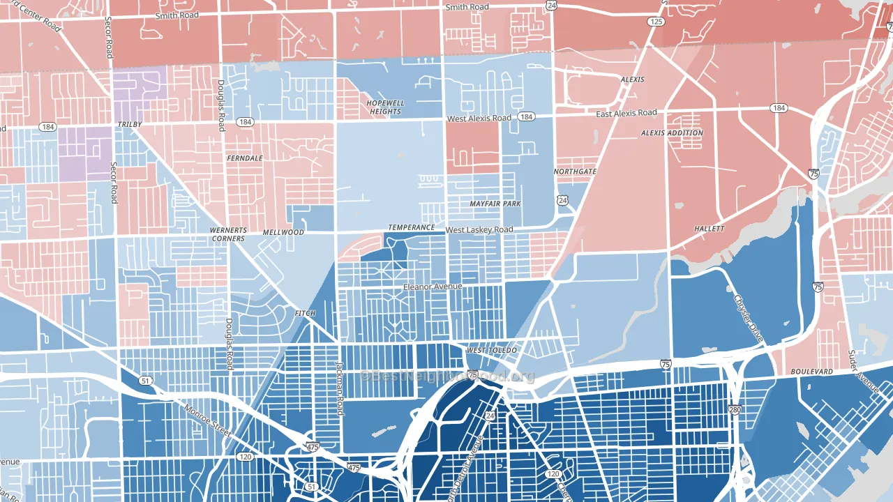 43612, OH block-group political-lean map
