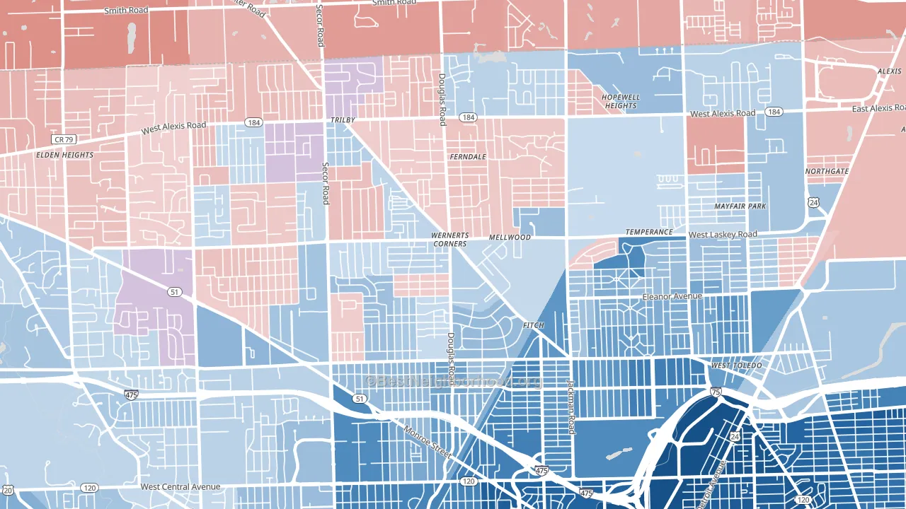 43613, OH block-group political-lean map