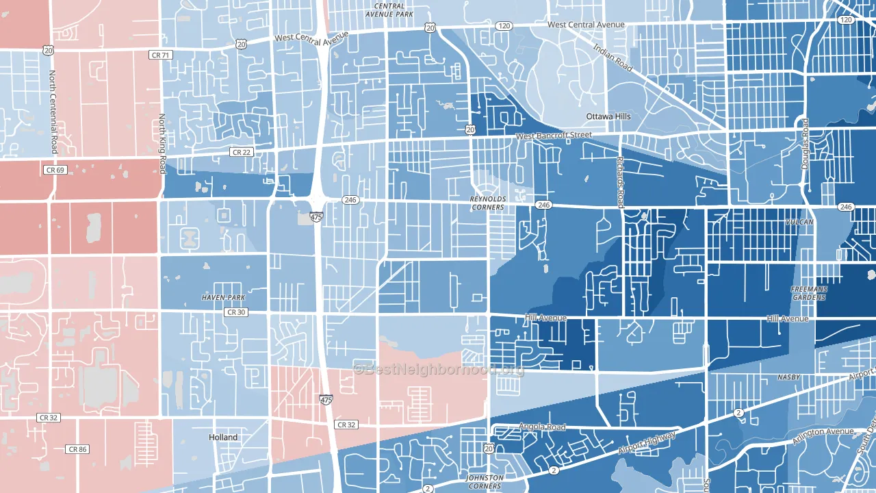 43615, OH block-group political-lean map