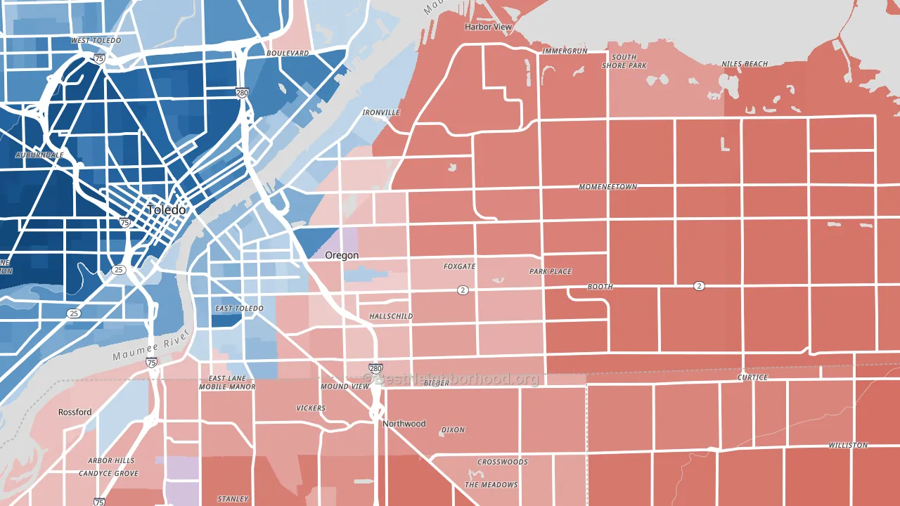 43616, OH block-group political-lean map