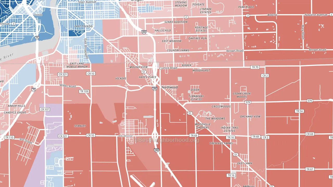 43619, OH block-group political-lean map