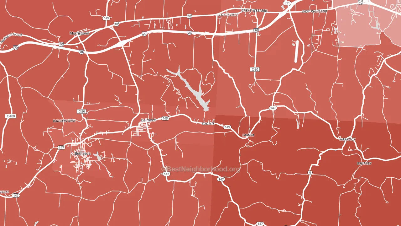 43718, OH block-group political-lean map