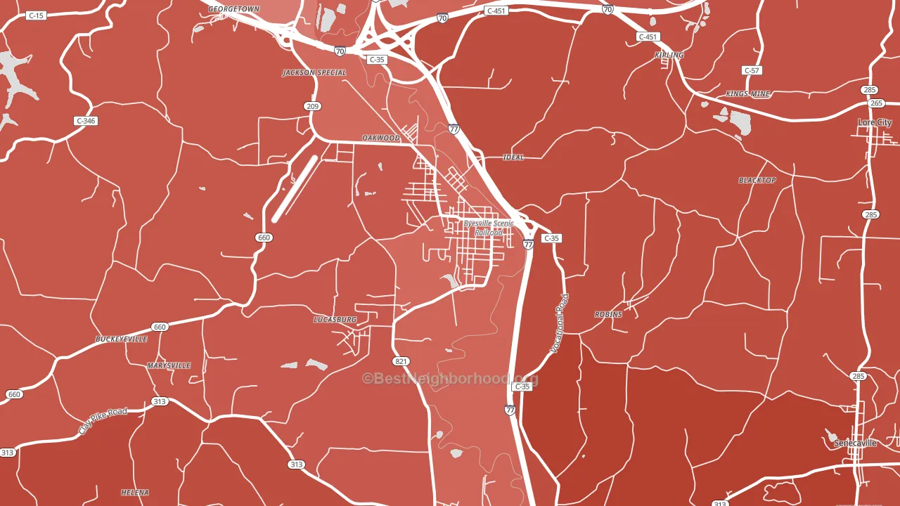 43723, OH block-group political-lean map