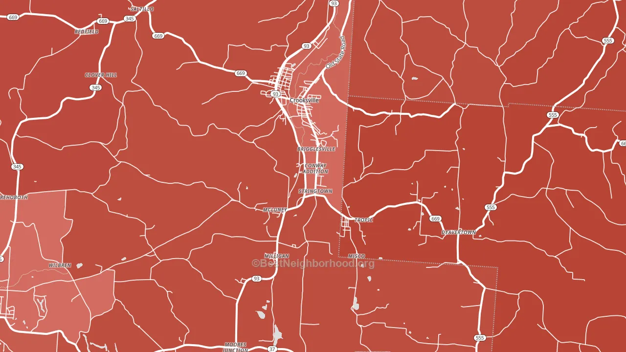 43731, OH block-group political-lean map