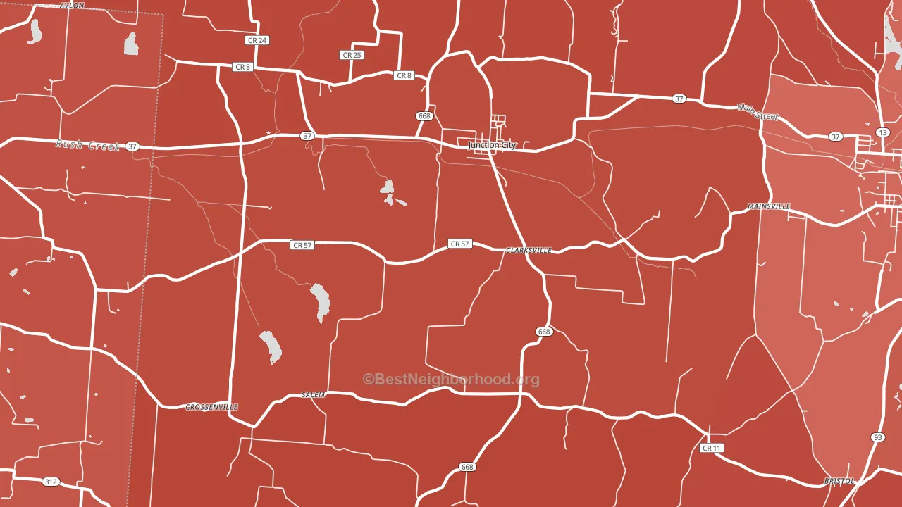 43748, OH block-group political-lean map