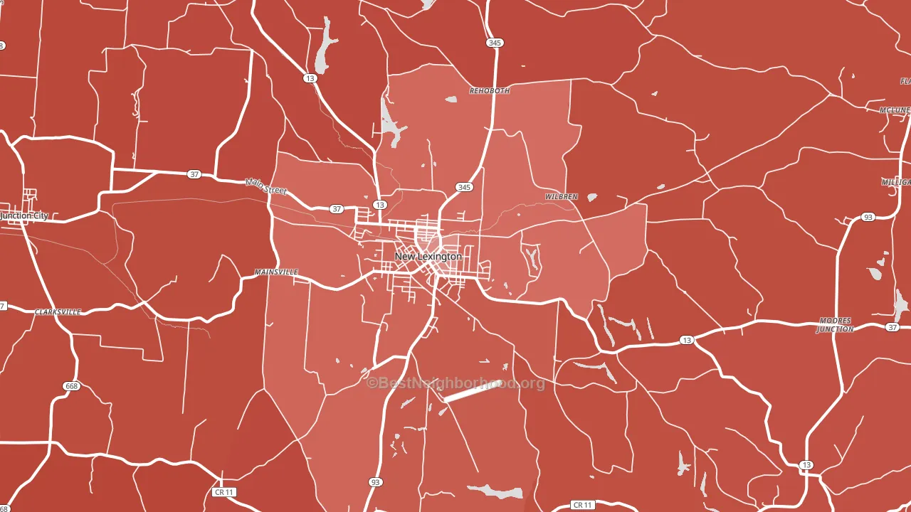 43764, OH block-group political-lean map