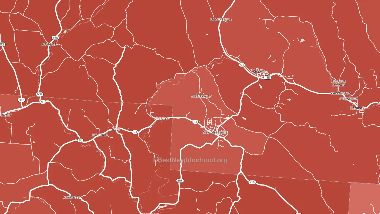 43766, OH block-group political-lean map