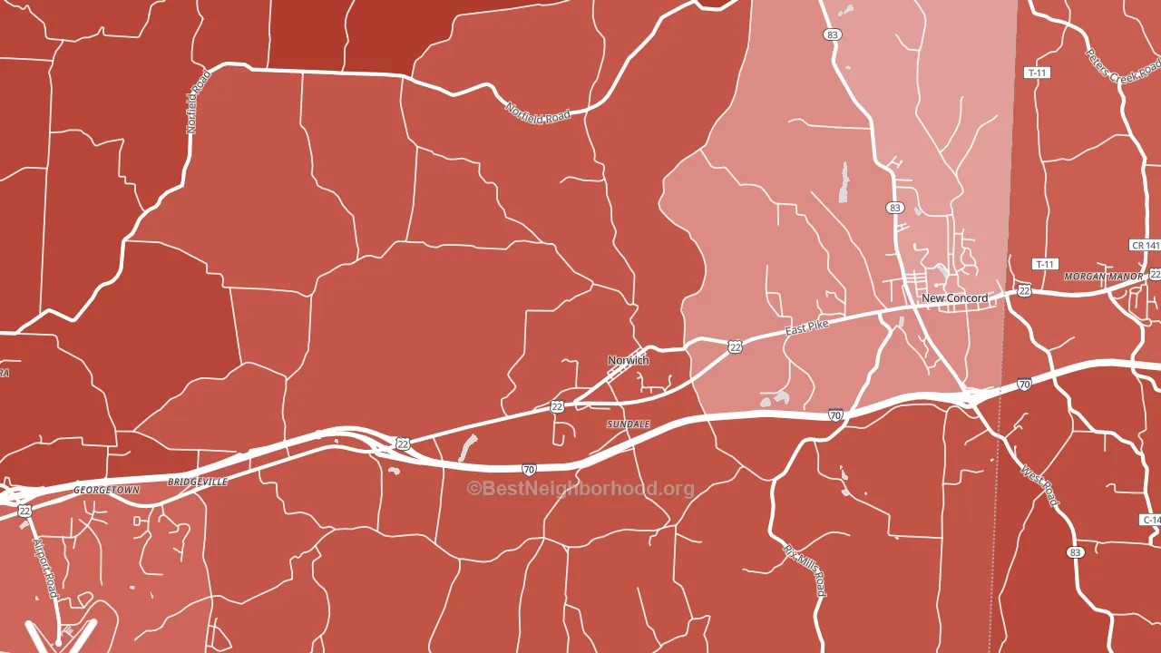 43767, OH block-group political-lean map