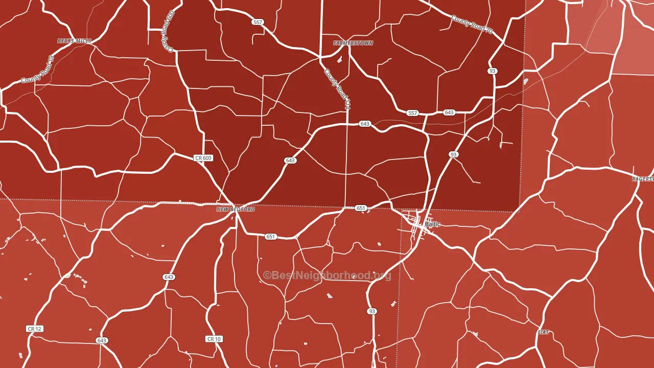 43804, OH block-group political-lean map