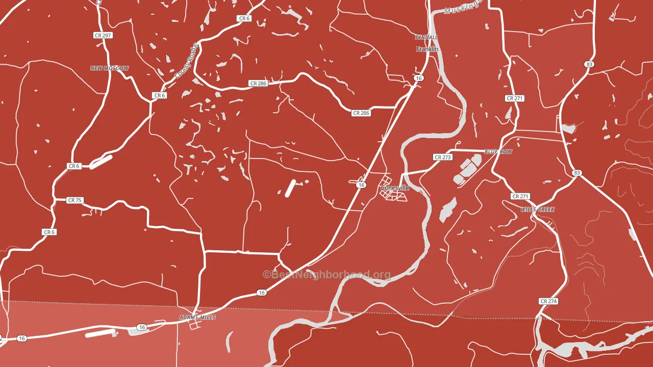 43811, OH block-group political-lean map