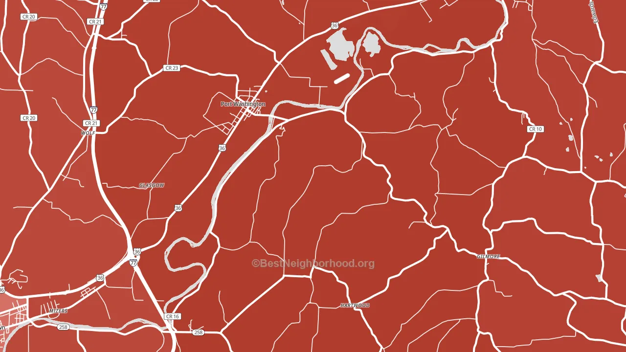 43837, OH block-group political-lean map