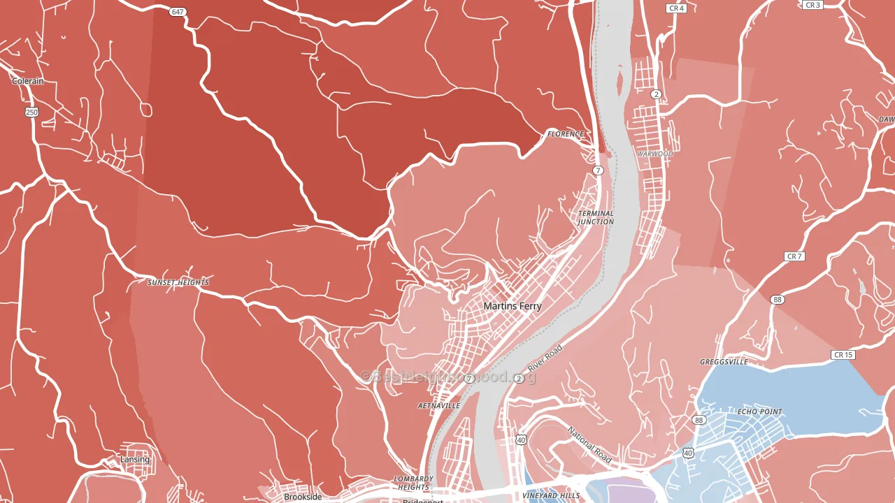 43935, OH block-group political-lean map