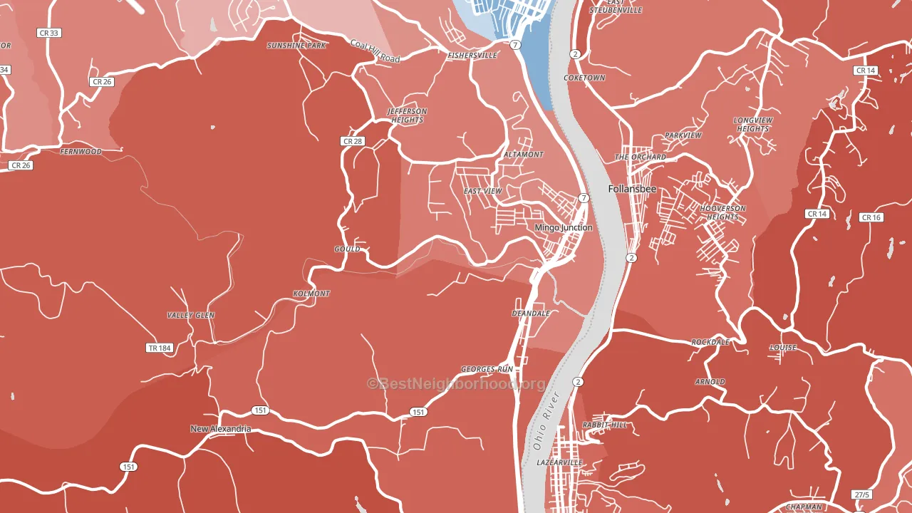 43938, OH block-group political-lean map