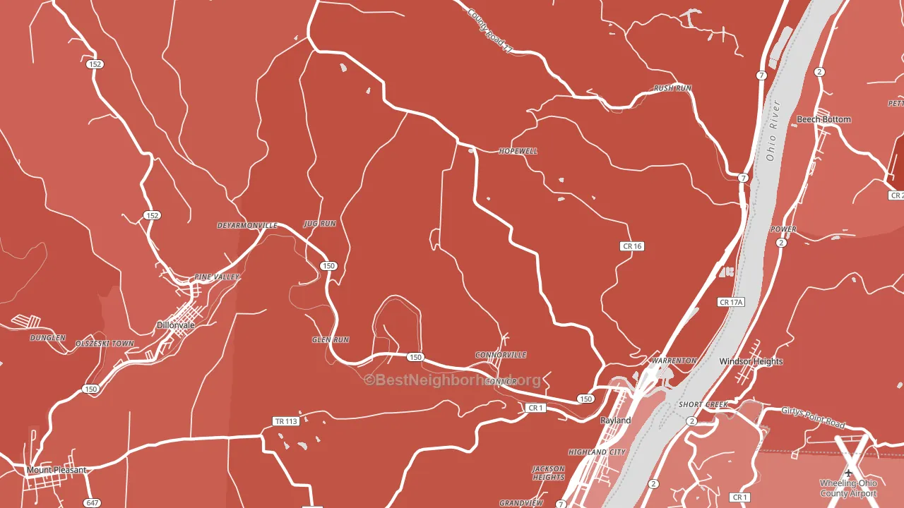 43943, OH block-group political-lean map