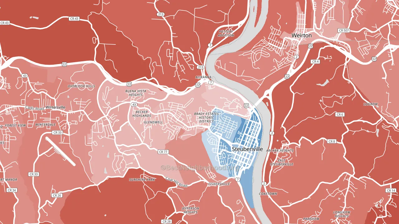 43952, OH block-group political-lean map