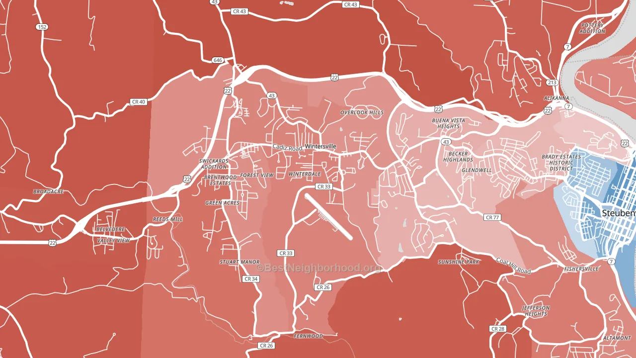43953, OH block-group political-lean map
