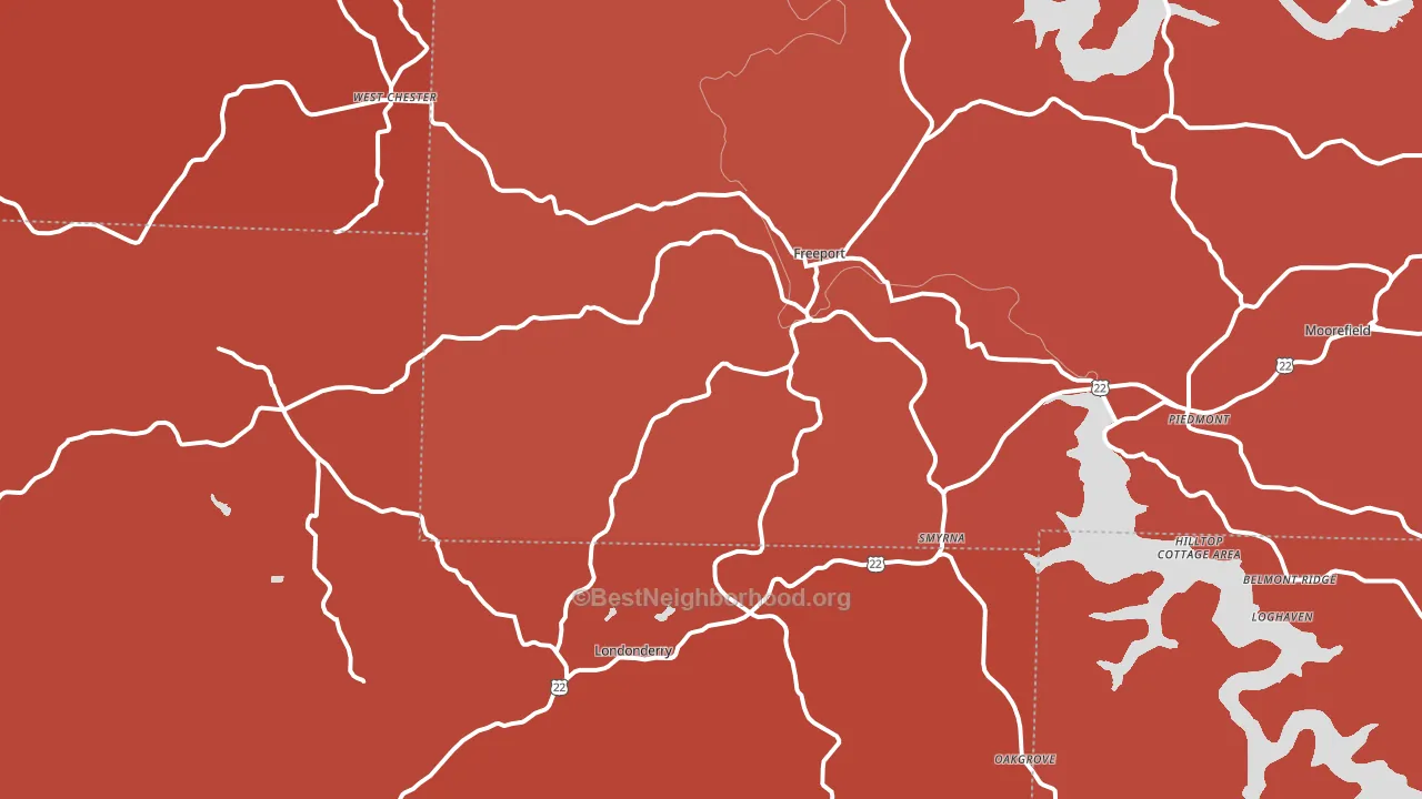 43973, OH block-group political-lean map