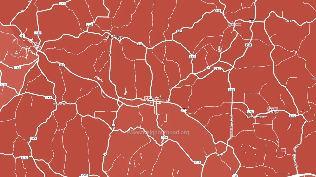 43986, OH block-group political-lean map