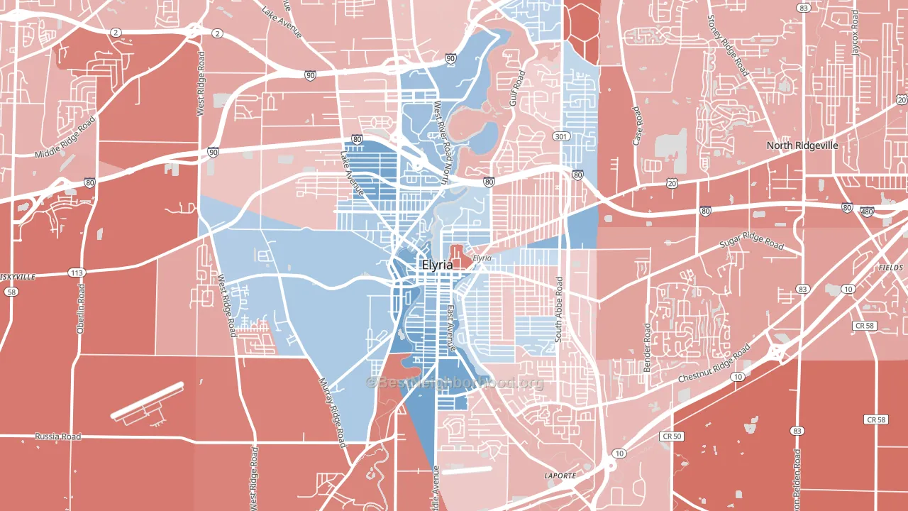 44035, OH block-group political-lean map