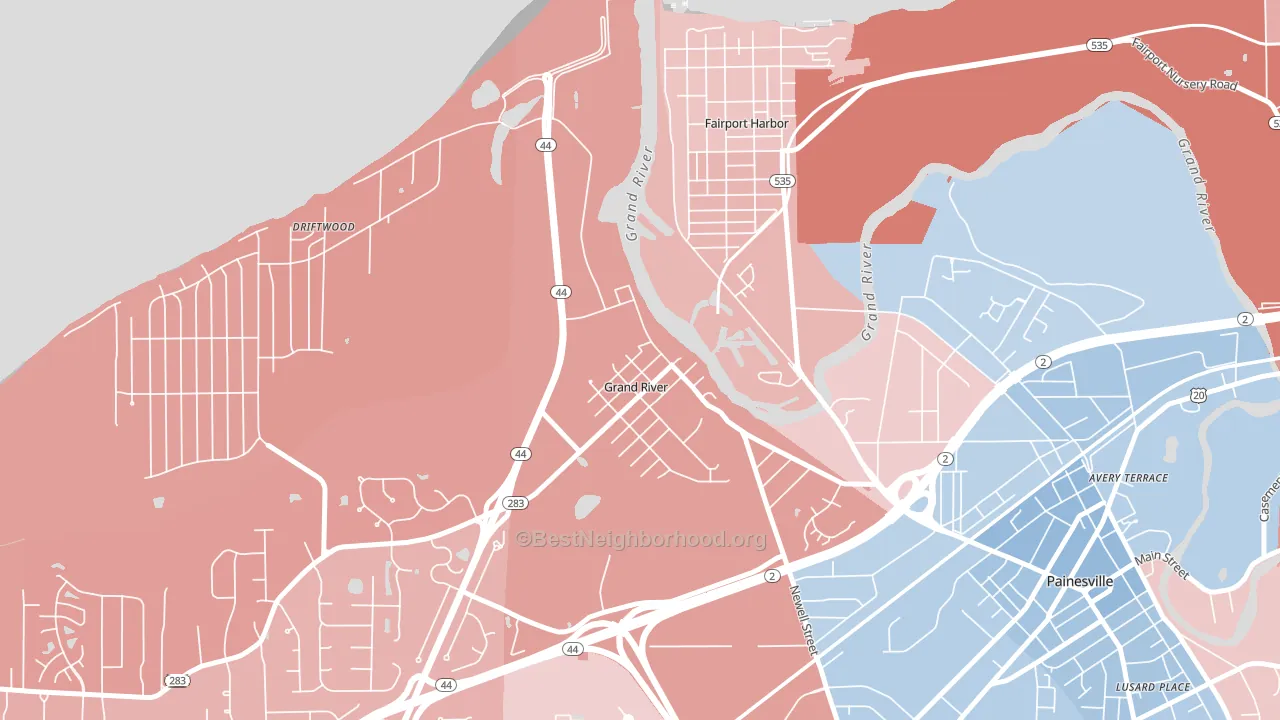 44045, OH block-group political-lean map
