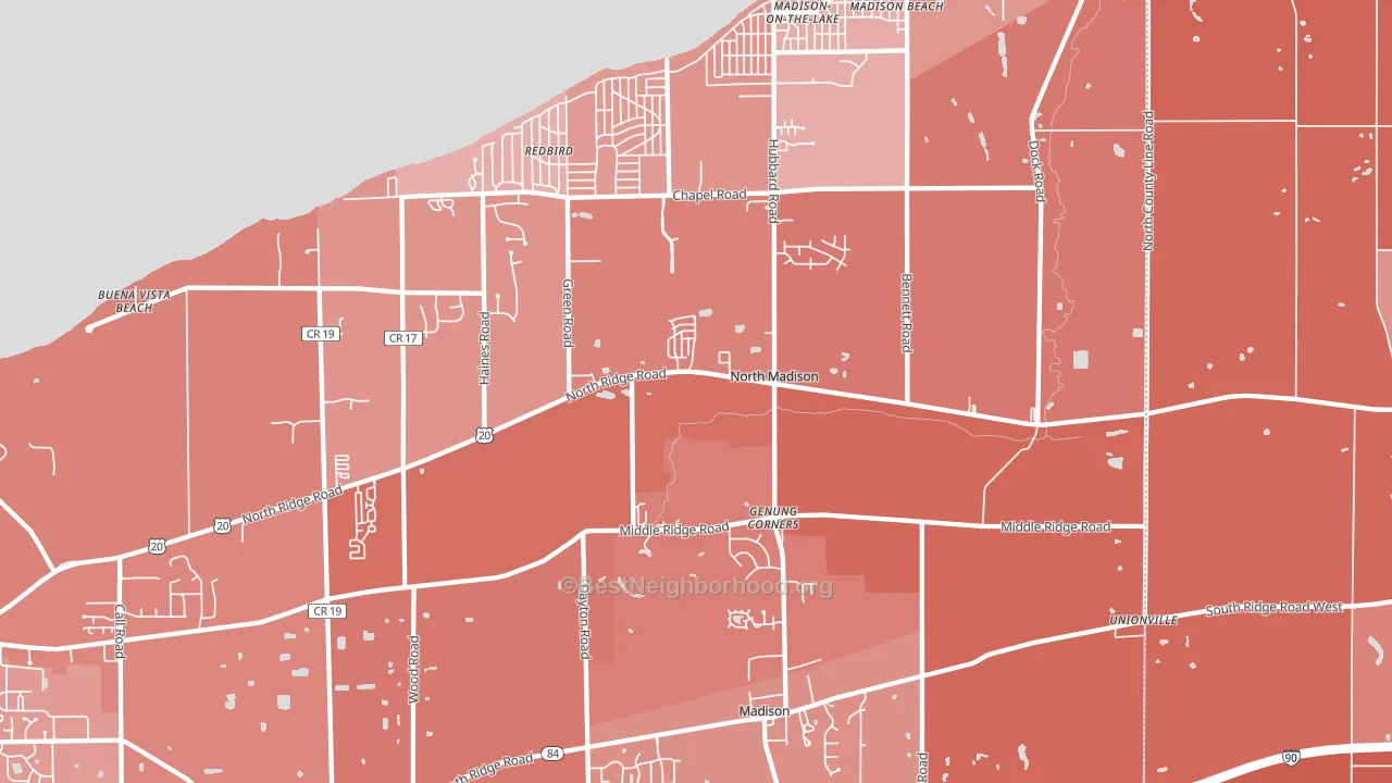 44057, OH block-group political-lean map