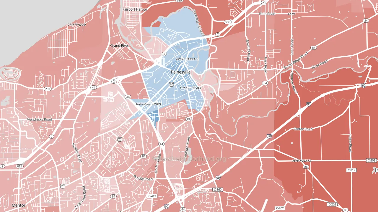 44077, OH block-group political-lean map