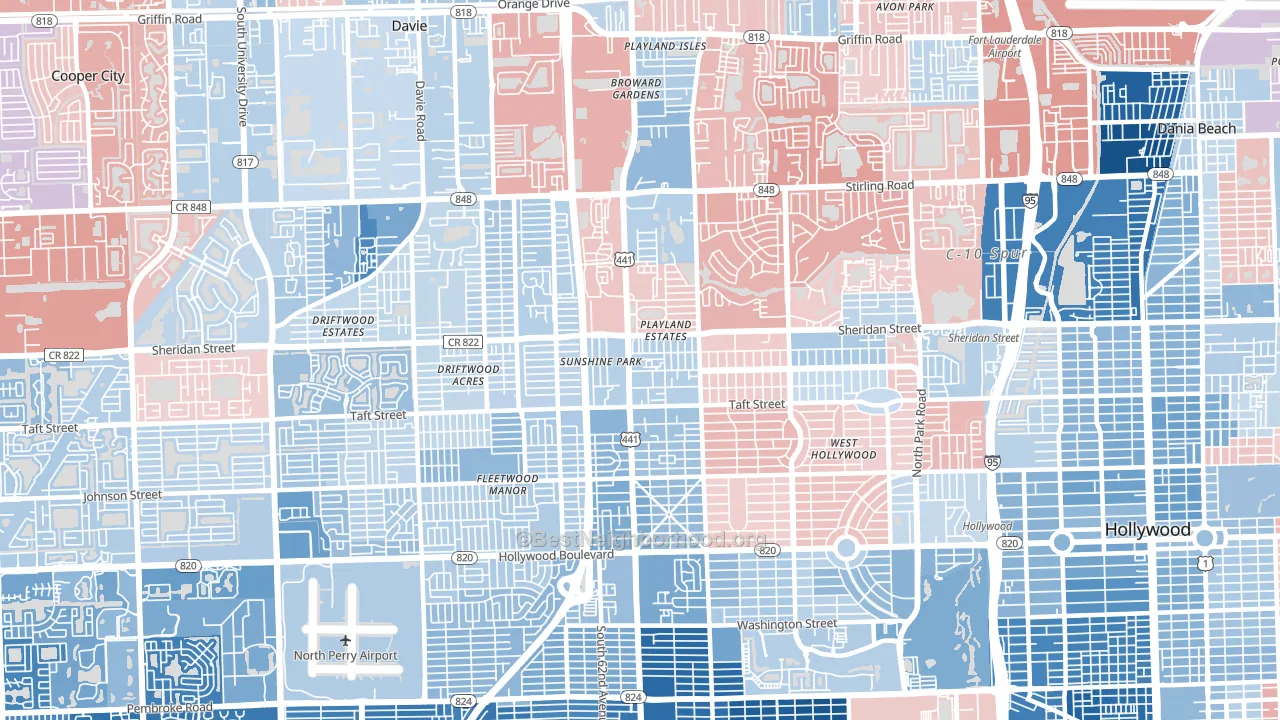 441 Corridor, Hollywood, FL block-group political-lean map