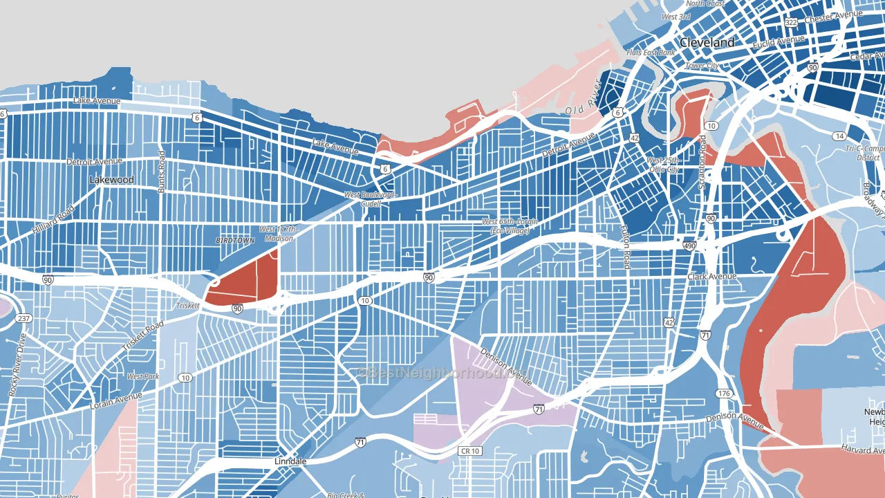 44102, OH block-group political-lean map