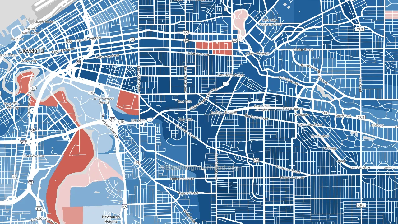 44104, OH block-group political-lean map