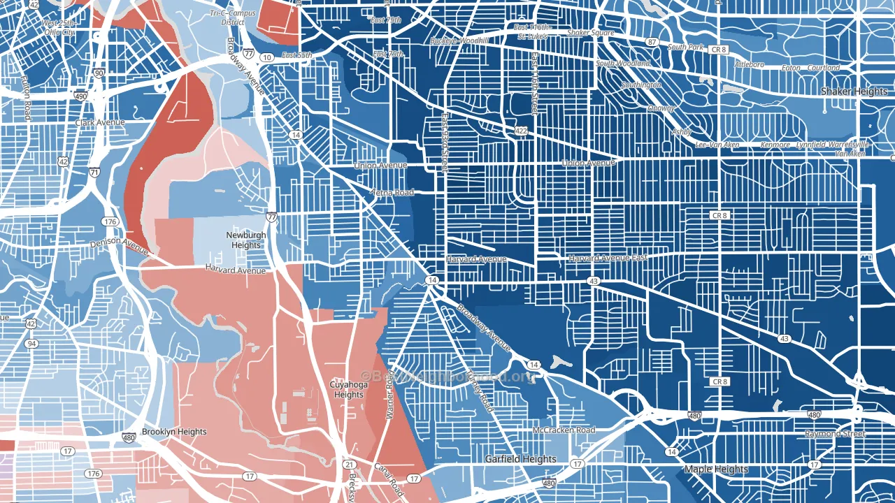 44105, OH block-group political-lean map