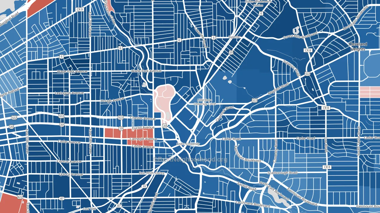44106, OH block-group political-lean map