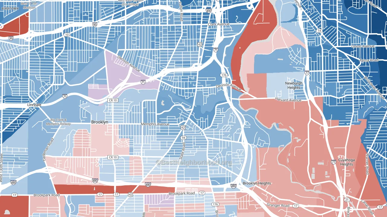 44109, OH block-group political-lean map