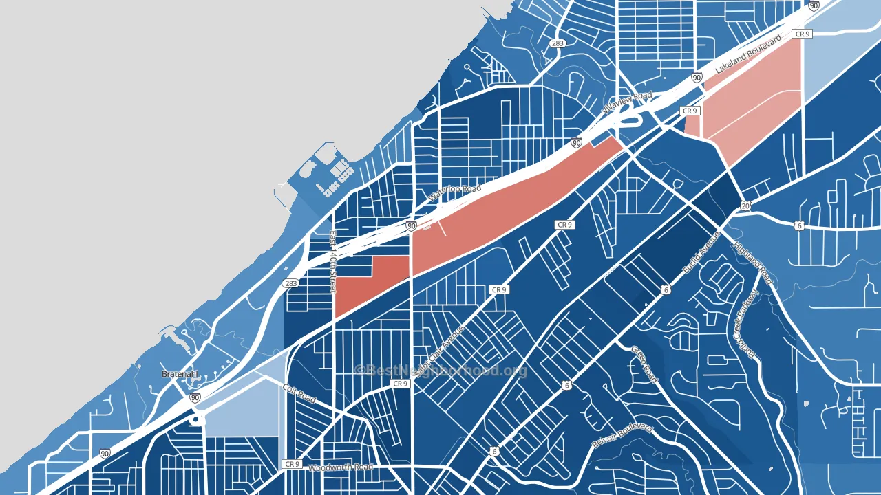 44110, OH block-group political-lean map