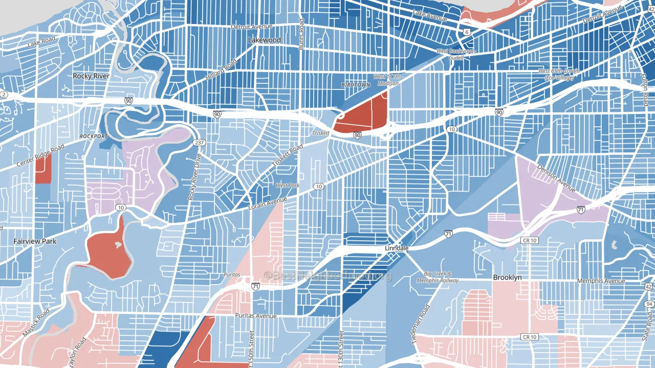44111, OH block-group political-lean map