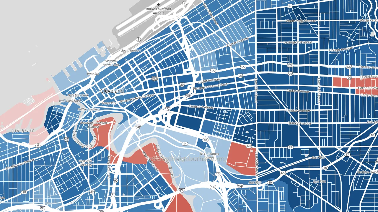 44115, OH block-group political-lean map