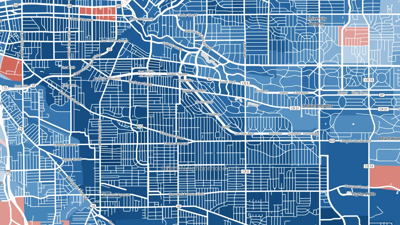 44120, OH block-group political-lean map