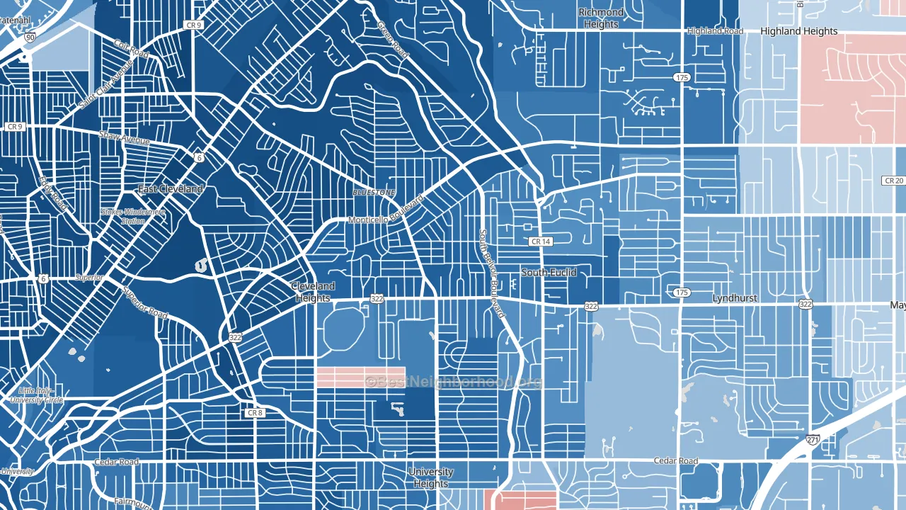 44121, OH block-group political-lean map