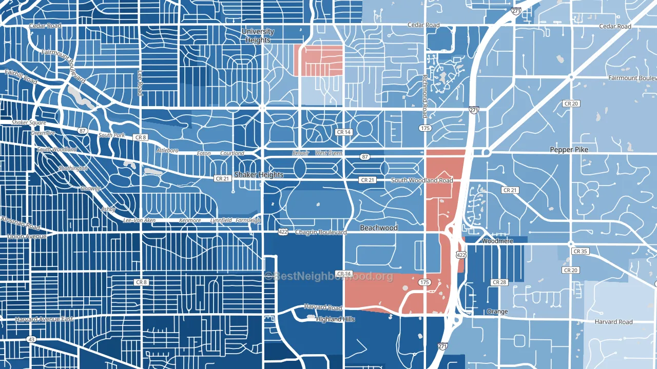 44122, OH block-group political-lean map