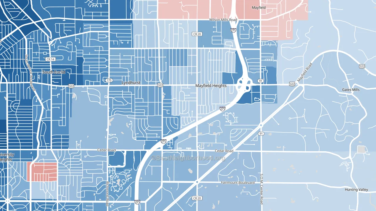 44124, OH block-group political-lean map