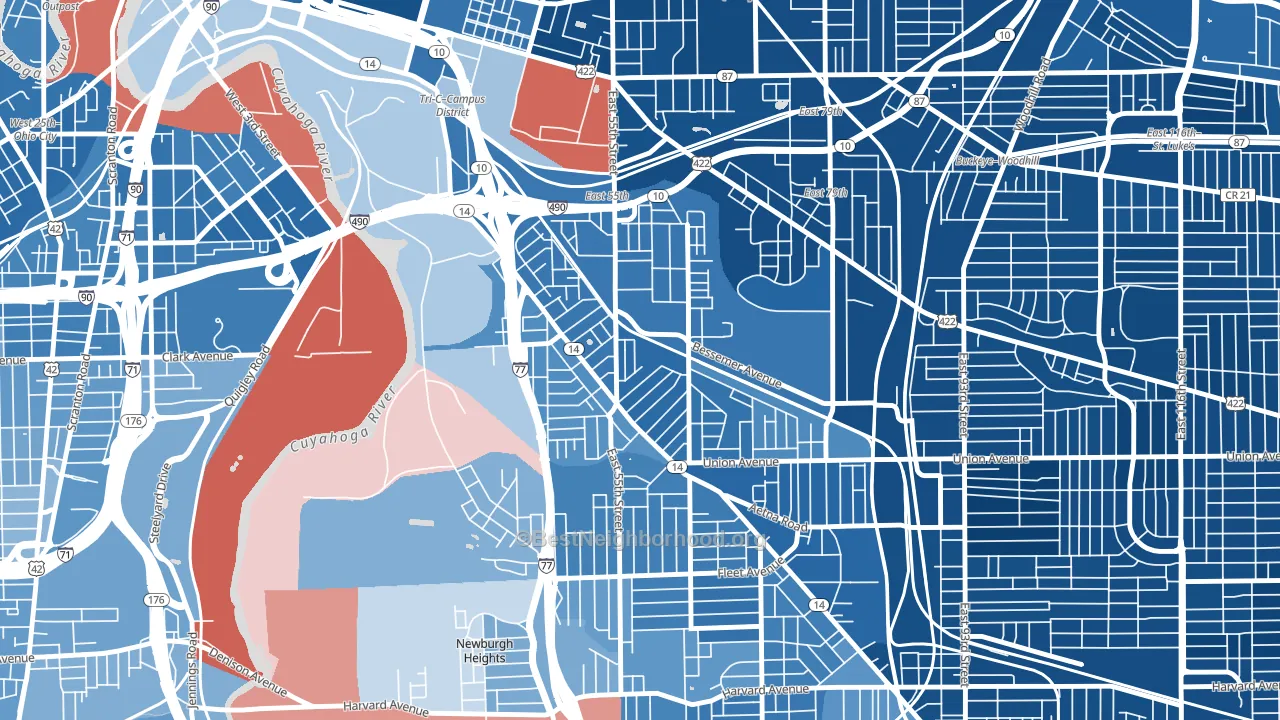 44127, OH block-group political-lean map