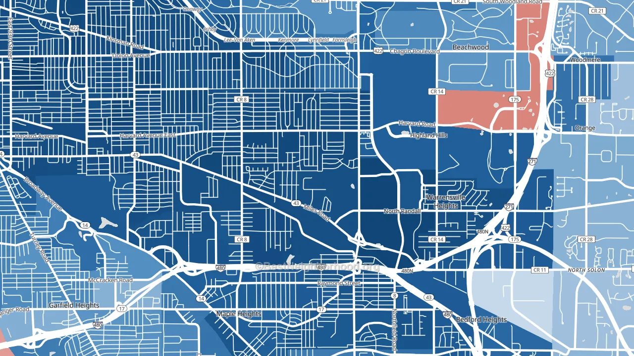44128, OH block-group political-lean map