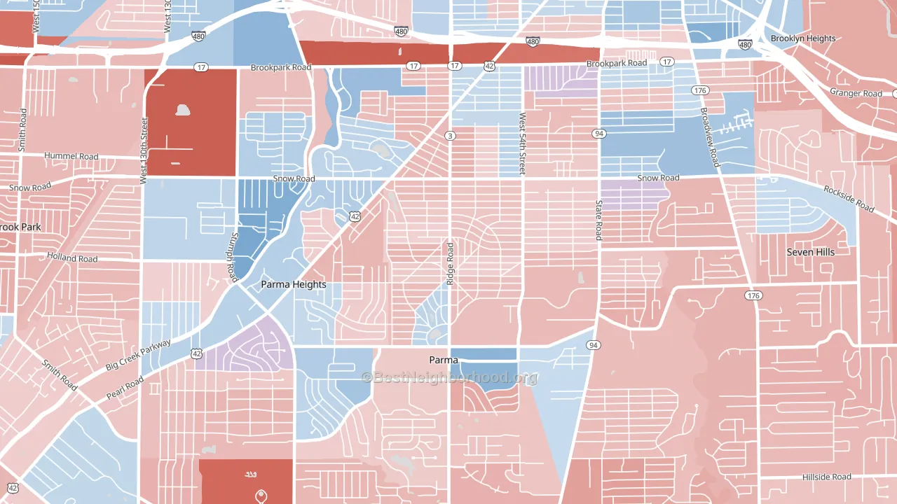 44129, OH block-group political-lean map