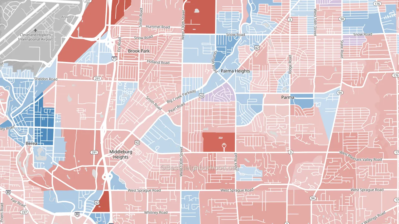 44130, OH block-group political-lean map